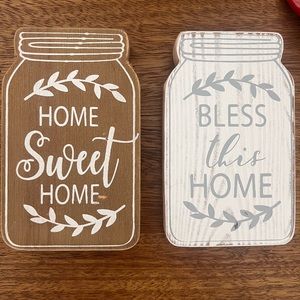 Pair of mason jar home signs